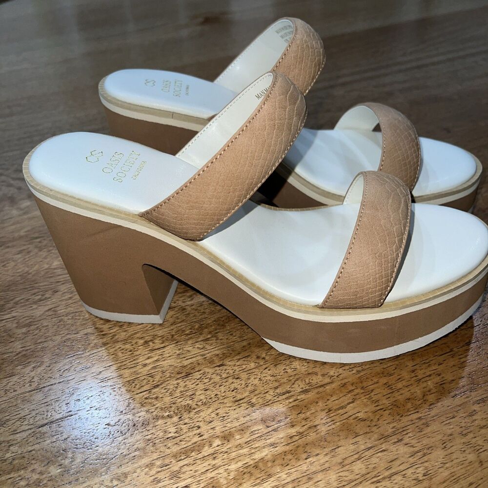 Oasis Society California Sienna Tan Double Strap Platform Slide Sandals Size 10 - Picture 3 of 11